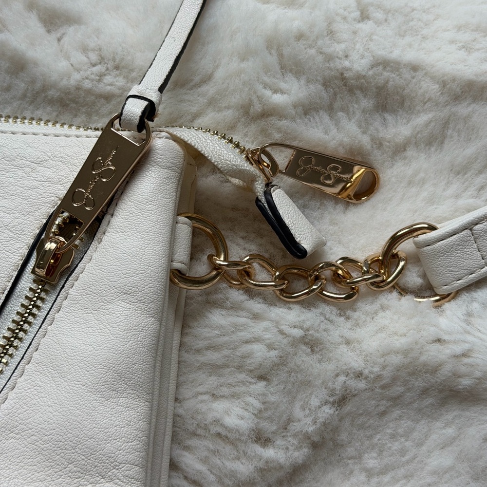 Jessica Simpson White Faux Leather Crossbody with Gold Chain Accents - Picture 13 of 15